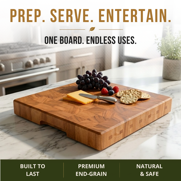 Mahogany End Grain Cutting Board 12.6×12.6×2 in with Holder