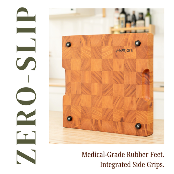 SHUMARU 12.6" Checkered Mahogany End-Grain Cutting Board – 2" Ultra-Thick Professional Butcher Block with Custom Holder