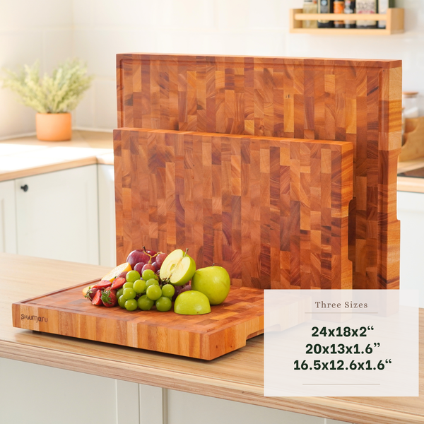 Mahogany End-Grain Cutting Board – 20×13×1.6″ – Silky-Smooth,  Knife‑Friendly, Hand Grips & Non‑Slip Feet