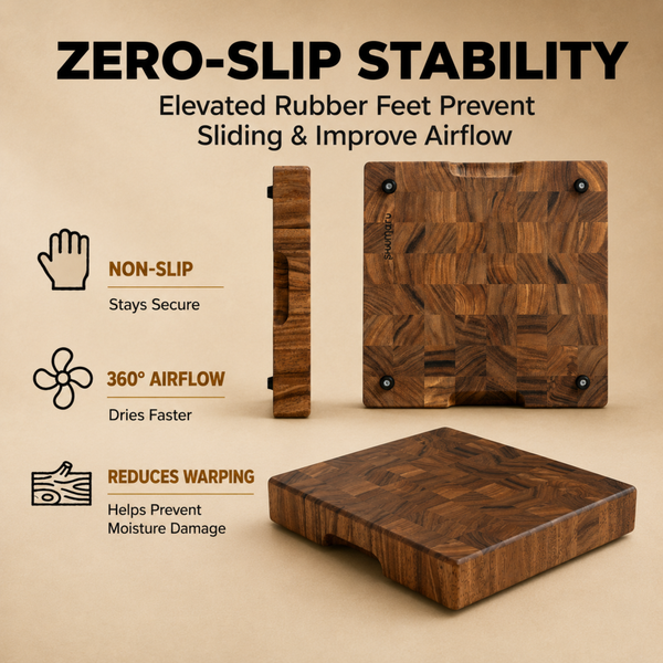 End Grain Cutting Board, 12.6 x 12.6 x 2 Inch Thick Square Butcher Block