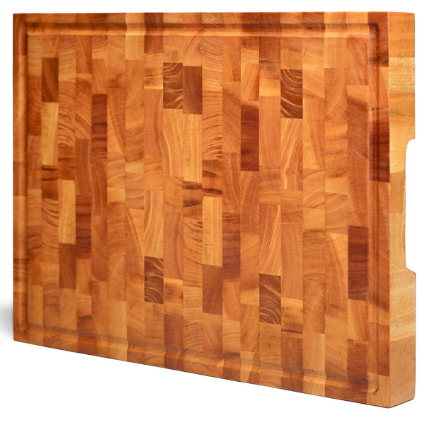 Mahogany End-Grain Wood Cutting Board – 16.5x12.6x1.6" Butcher Block | Handmade in Bali – Silky-Smooth, Juice Groove, Knife‑Friendly, Ergonomic Grips & Non‑Slip Feet