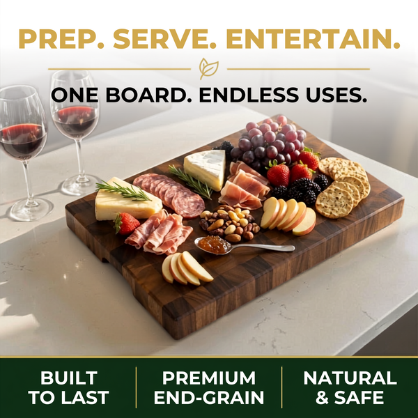 17.3 × 12.6 × 2" End Grain Cutting Board, Professional Family Size Butcher Block