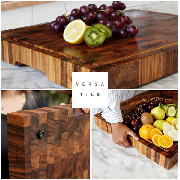 2.25-Inch Thick XXX-Large End-Grain Butcher Block Cutting Board – 24"x18" Tropical Walnut | Non-Slip Feet, Juice Groove & Handles