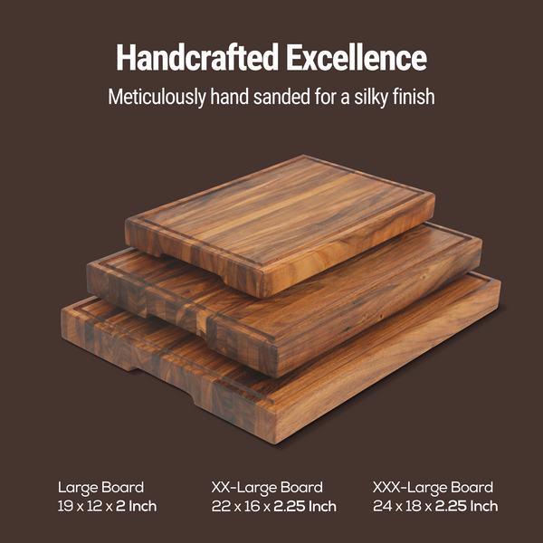 2.25-Inch Thick XX-Large Butcher Block Cutting Board – 24"x18" Made of Tropical Walnut | Non-Slip Feet, Juice Groove & Handles