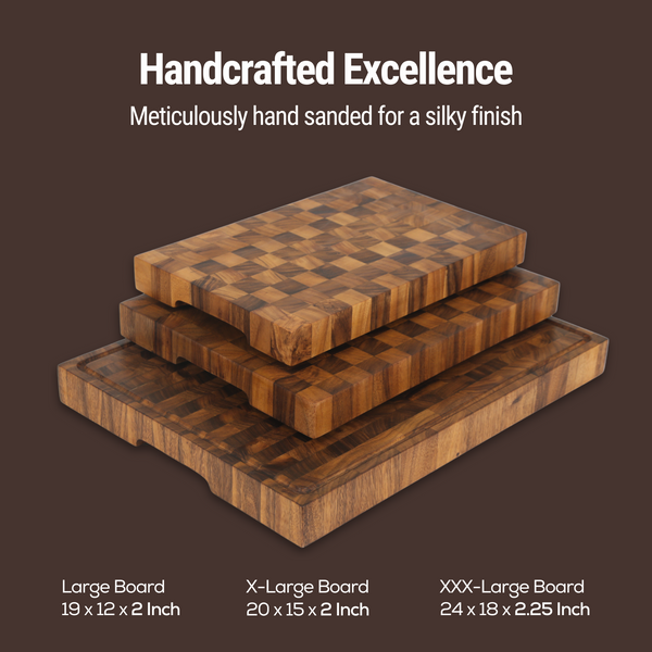 2-Inch Thick Large End-Grain Butcher Block Cutting Board – 20"x15" Tropical Walnut | Non-Slip Feet & Handles | Classic Charlston Chess Design