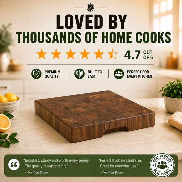 End Grain Cutting Board, 12.6 x 12.6 x 2 Inch Thick Square Butcher Block