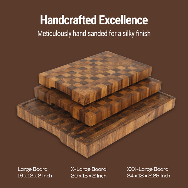 2.25-Inch Thick XXX-Large End-Grain Butcher Block Cutting Board – 24"x18" Tropical Walnut | Non-Slip Feet, Juice Groove & Handles