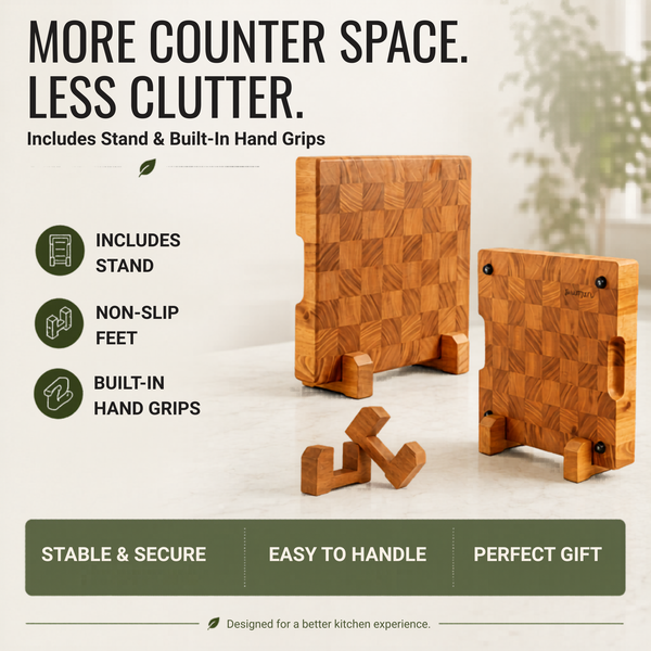 Mahogany End Grain Cutting Board 12.6×12.6×2 in with Holder