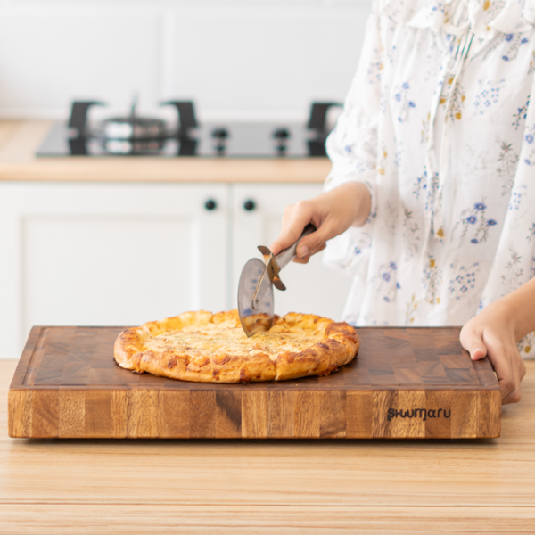SHUMARU Tropical Walnut End-Grain Wood Cutting Board – Large 19X12X2" Butcher Block | Handmade in Bali - Silky-Smooth, Juice Groove, Knife‑Friendly, Ergonomic Grips & Non‑Slip Feet