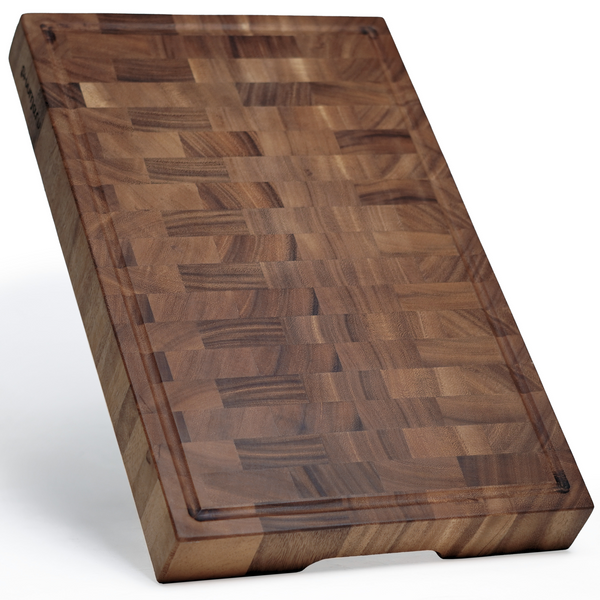 SHUMARU Tropical Walnut End-Grain Wood Cutting Board – Large 19X12X2" Butcher Block | Handmade in Bali - Silky-Smooth, Juice Groove, Knife‑Friendly, Ergonomic Grips & Non‑Slip Feet