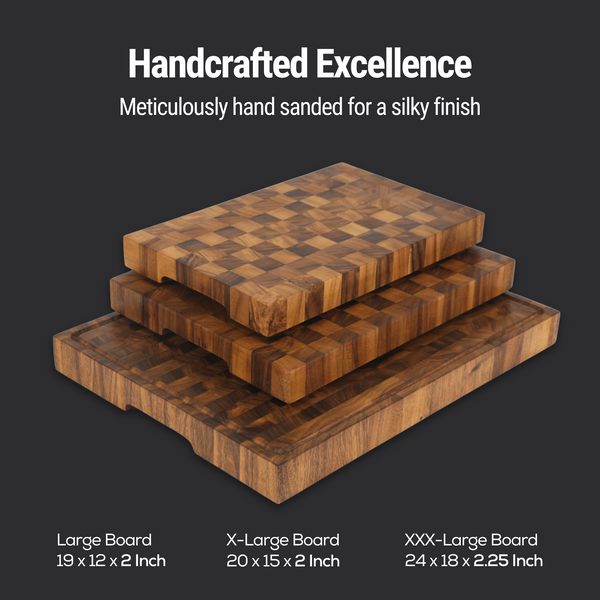 2.25-Inch Thick XXX-Large End-Grain Butcher Block Cutting Board – 24"x18" Tropical Walnut | Non-Slip Feet, Juice Groove & Handles