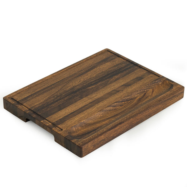 Walnut Wood Cutting Board – 17x13x1.6" Charcuterie | Handmade in Bali - Silky-Smooth, Juice Groove, Sorting Compartment, Knife‑Friendly, Ergonomic Grips & Non‑Slip Feet