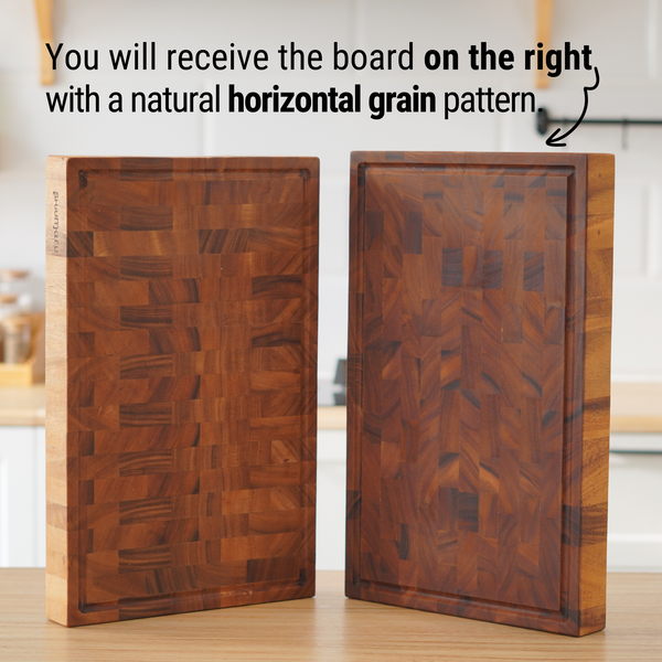 Teak Wood End-Grain Cutting Board – 17x13x1.5” Butcher Block | Handmade in Bali - Silky-Smooth, Juice Groove, Knife‑Friendly, Ergonomic Grips & Non‑Slip Feet